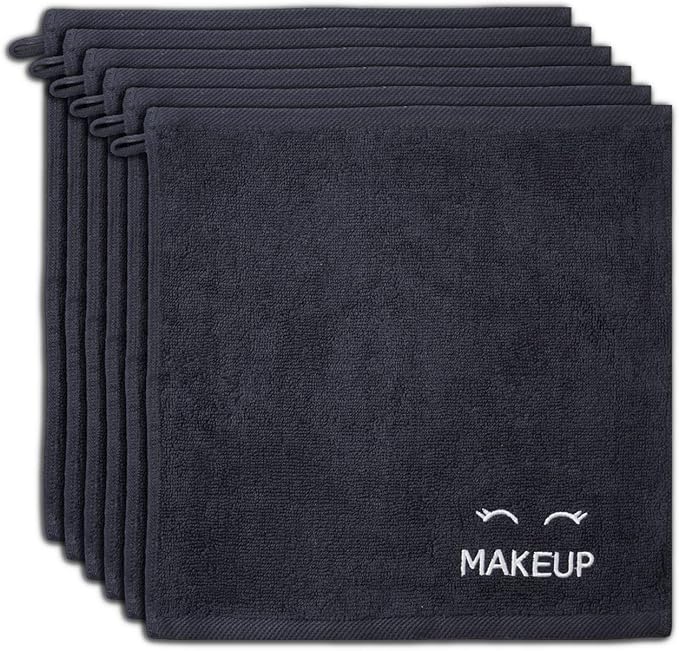 White Classic Bleach Safe Black Makeup Washcloths for Face Cleansing, 6 Pack - Super Soft Luxury Cotton Black Makeup Towels, Highly Absorbent and Quick Dry, All Makeup Remover Cloth | 13 x 13