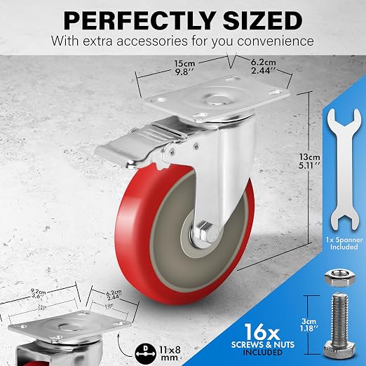 5 Inch Heavy Duty Casters Set of 4, Lockable Plate Caster Wheels - Image 2