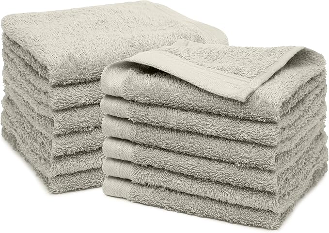 100% Cotton Washcloths Set 13” x 13” | Silver Towels | Set of 18 Ultra Soft and Highly Absorbent Washcloths Sets for Bathroom, Gym, Spa | Machine Washable Face Towel