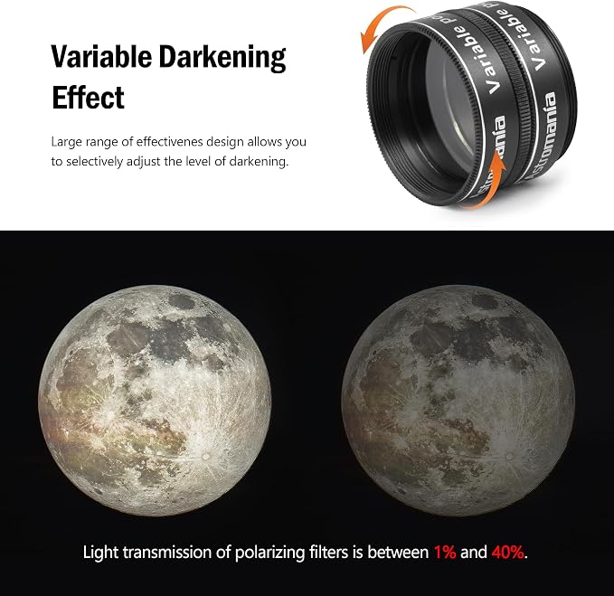 Astromania 1.25-Inch Telescope Eyepiece Filter Set, Variable Grey Polarizing - Image 3