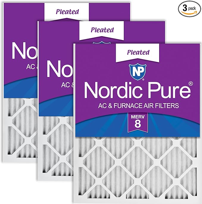 Nordic Pure 25x25x1 Pleated MERV 8 Air Filters 3 Pack by NordicPure