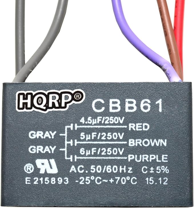 HQRP 2-Pack Ceiling Fan Capacitor CBB61 4.5uf+5uf+6uf 5-Wire UL Listed - Image 2