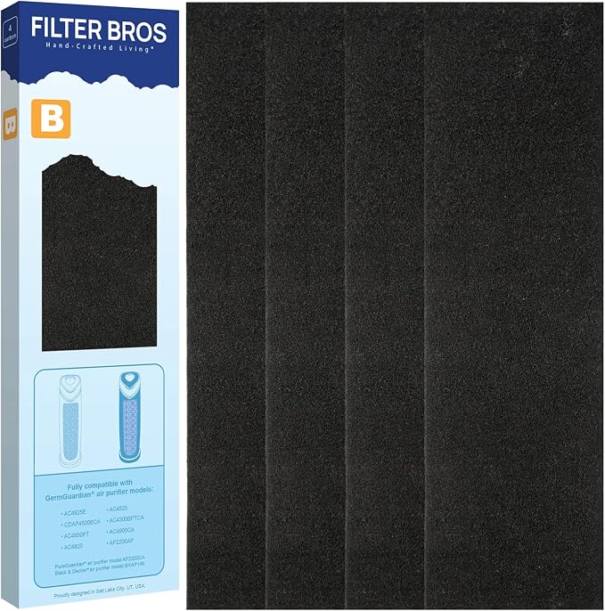 Filter Bros Carbon Filter B 4Pack Replacement Fits GermGuardian AC4825 AC4900CA by FilterBrosHand-CraftedLiving