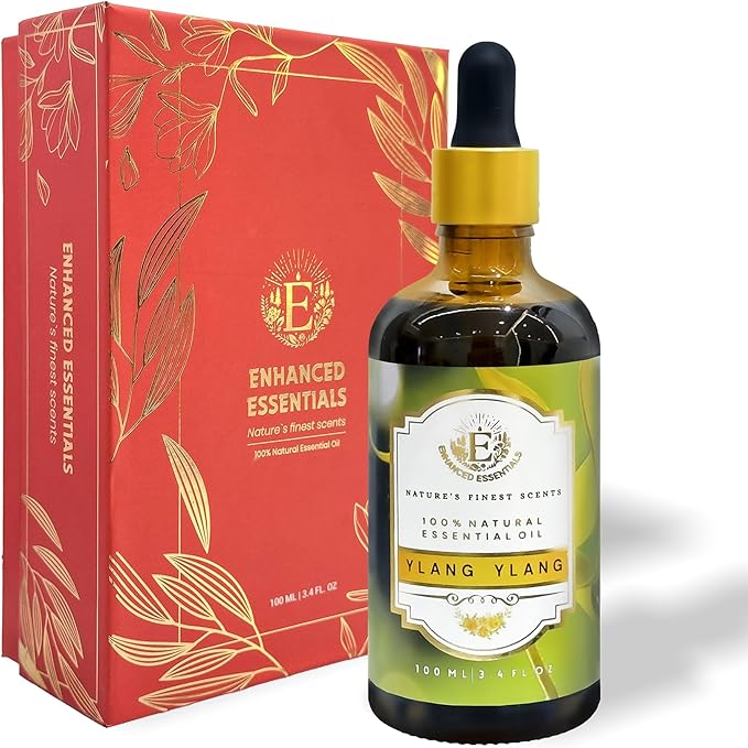 Luxurious YLANG YLANG Essential Oil by Enhanced Essentials|Slow Distilled & Pure| for Home,Diffusers,Skin Care,Aromatherapy,Bath, Massage,Perfume,Gifting,Soap and Candle Making|3.38 Fl Oz (100 ml)