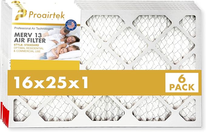 Proairtek AF16251M13SWH Model 16x25x1 Pack of 6 Air Filters, MERV 13; Ideal by Unknown