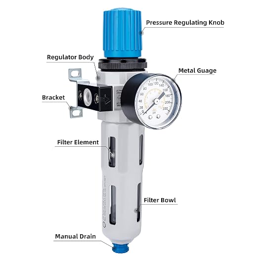 NANPU 1/2" NPT High Pressure Compressed Air Filter Regulator Water/Oil Trap - Image 2