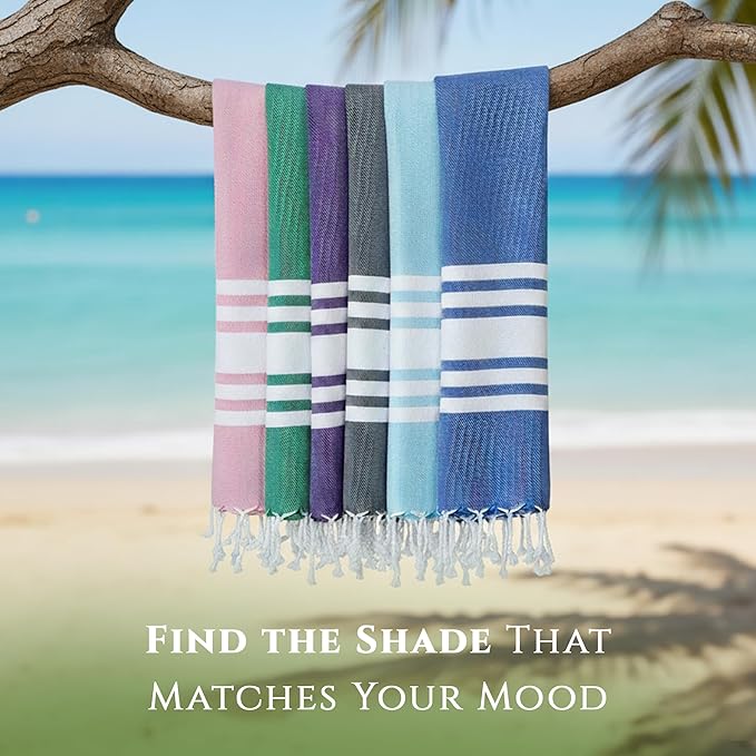 Turkish Cotton Beach Towel Pack of 4 & 1 Boho Tote Bag - Hammam Towels - No Shrink - Quick Dry - Lightweight - Sand Free - Camping - Pool - Tanning - Beach Essentials - Gray (40"x70")
