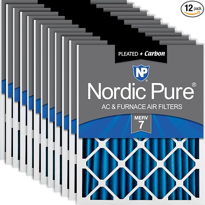 Nordic Pure 20x25x2 Pleated Air Filters MERV 7 Plus Carbon 12 Pack by NordicPure