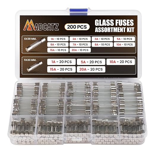 MADCATZ 200 Pcs 15 Values Fast Blow Glass Fuses Assortment Kit 250V 5x20mm 1A by MADCATZ