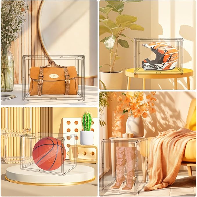 3Pack Extra Large 17.7"X13"X13" Clear Acrylic Organizer Box Display Case, Plastic Holder with Magnetic Door for Figures, Books, Handbags, Purses, Boots