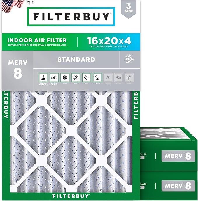 Filterbuy 16x20x4 Air Filter MERV 8 Essential Dust & Allergy Defense, by Filterbuy