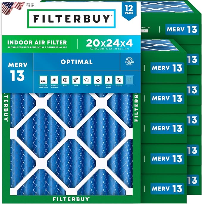 Filterbuy 20x24x4 Air Filter MERV 13 Optimal Smoke & Allergy Defense, by Filterbuy