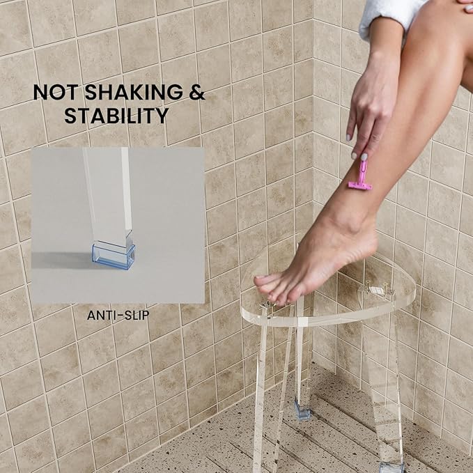 Acrylic Corner Shower Stool for Shaving Legs 11.65" D X 11.94" W X 16.34" H, Heavy Duty Shower Foot Rest, for Inside Shower, Waterproof Non-Slip