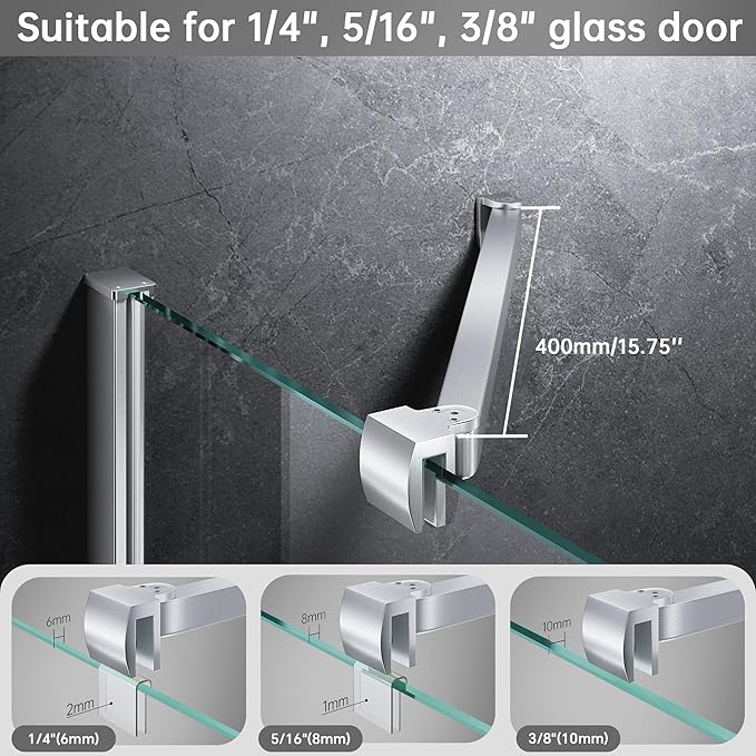 Frameless Shower Door Support Bar, Stainless Steel Wall-to-Glass Support Arm to Fixed Shower Glass Panel, for 1/4"-3/8" (6-10 mm) Door, 180° Pivot & Stow-Flat Mode (Brushed Nickel, 15.8-inch(400mm))