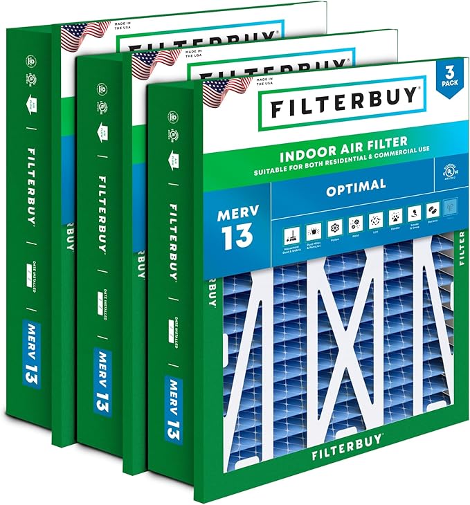 Filterbuy 24x24x5 Air Filter MERV 13 Optimal Smoke & Allergy Defense, by Filterbuy