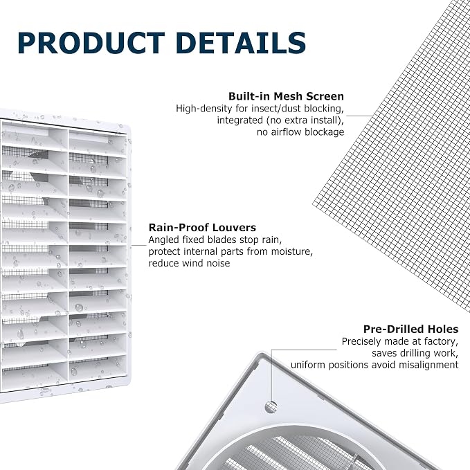 Air Vent ABS Louver Grille Cover 6 Inch, External Wall Vent Cover - Image 3