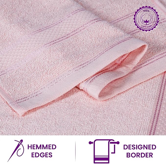 Casa Lino Face Towels & Body Wash Cloths for Showering - 100% Cotton Wash Cloths for Bathroom - Highly Absorbent & Quick Drying Washcloth Set - Cotton Washcloths 24 Pack (12" x 12") - (Blush Pink)