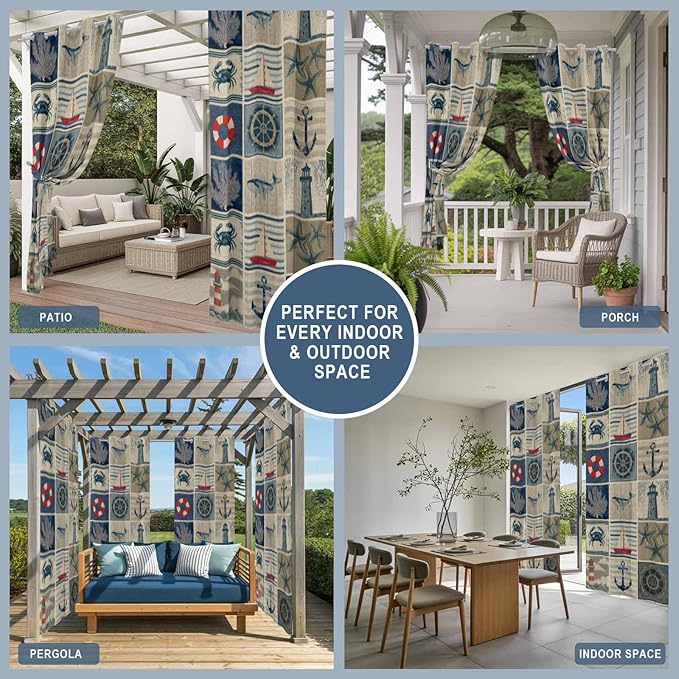 Oceans Outdoor Curtains for Patio Shell Starfish Whales Summer Vintage - Image 8