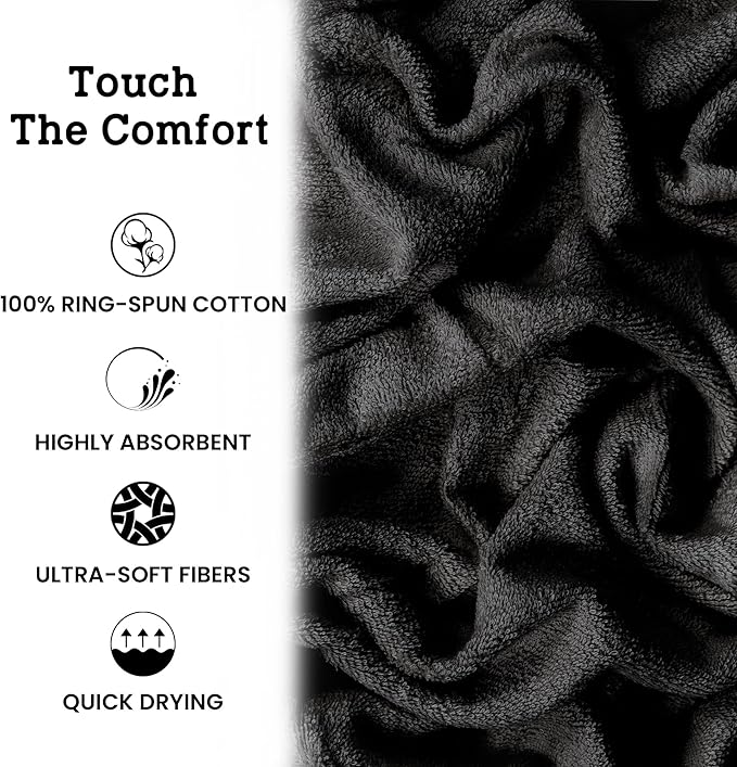 Casa Lino Charcoal Black Bath Towels Set of 4 (54" x 27") - Large Bathroom Towel Set - 100% Cotton Towels for Bathroom - Highly Absorbent & Quick Dry Bath Towel Multipack - New Apartment Essentials