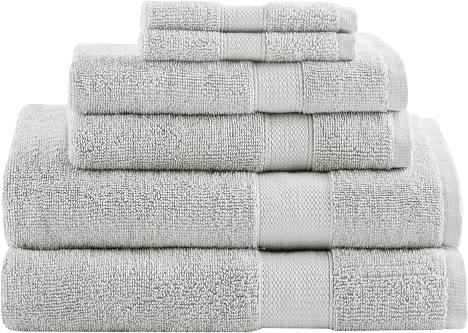 Comfort Spaces Turkish Bathroom Towel Set 6 Piece Luxury Bath Towel Set 2 Hand Towel for Bathroom 2 Washcloth 2 Large Bath Towel Sets Long Staple Soft Quick Dry Towel Set Light Grey