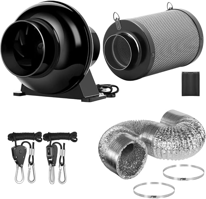 iPower 4 Inch 195 CFM Inline Fan Vent Blower, Upgrade Air Carbon Filter by iPower