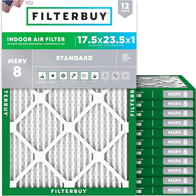 Filterbuy 17.5x23.5x1 Air Filter MERV 8 Essential Dust & Allergy Defense by Filterbuy