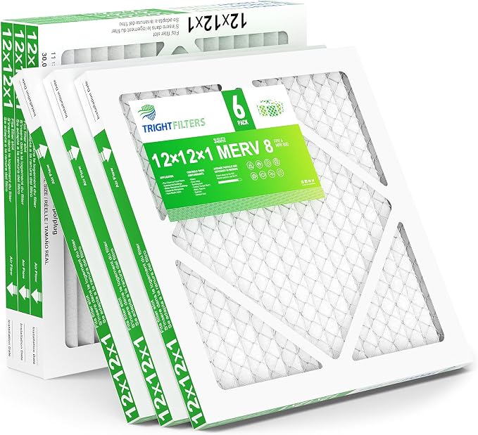 12x12x1 Air Filter 6 Pack, Durable MERV 8 Pleated Home HVAC AC Furnace Filters by TrightFilters