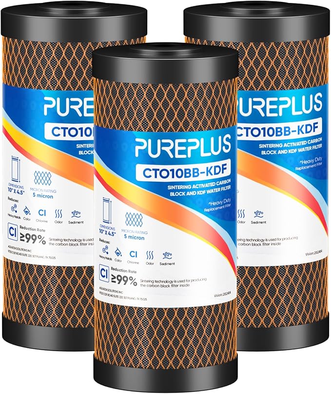 PUREPLUS 5 Micron 10" x 4.5" Whole House Coconut Shell Activated Carbon and KDF by PUREPLUS