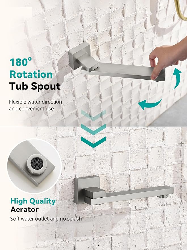Lefton Shower System in Fahrenheit Display (Battery-free), 10” Overhead Shower Head with All-in-one Handheld Spray Showerhead and Bathtub Faucet, 4-in-1 Control System, SSWM2502 (Brushed Nickel)