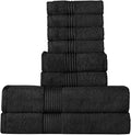 Bath Towels 8 Piece Towel Set – 100% Combed Cotton – Bath + Hand + Washcloths – Oeko-TEX Certified Soft & Absorbent Towels with Durable Double-Stitched Edges for Bathroom or Guest Spa, Black