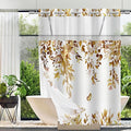No Hook Shower Curtain and Liner Set, Yellow Eucalyptus Floral Shower Curtains for Bathroom, Bath Curtain Sets with Snap in Liner, Waterproof with See Through Top Window, 71x84 Inches