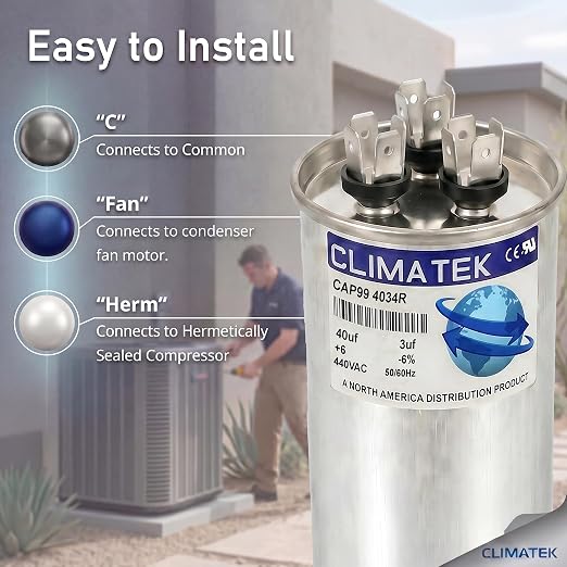 ClimaTek 40 + 3 MFD 370/440 Volt Dual Run Capacitor CAP99-4034R | 40/3 VAC | - Image 3