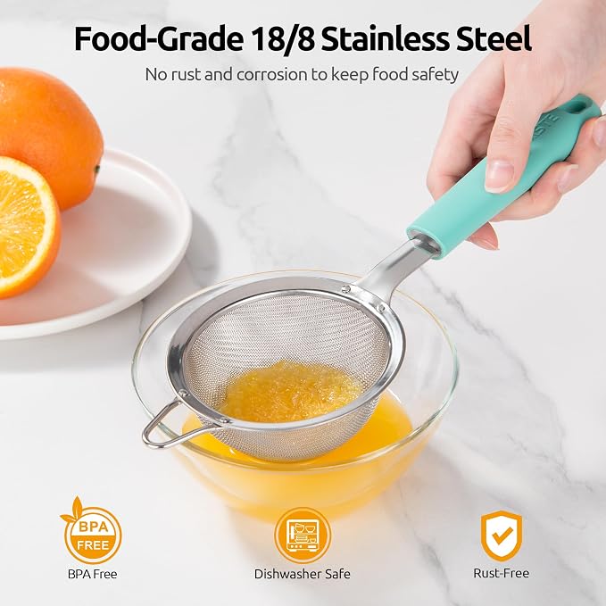 U-Taste Small Fine Mesh Strainer: 18/8 Stainless Steel 3.35in 30 Mesh Kitchen - Image 2