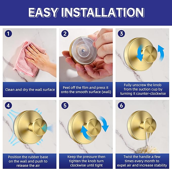 luckin smile Suction Cup Hooks for Shower, No-Drill Removable Towel Hook for Bathrooms, Shower Hooks, Suitable for Bathrooms, Kitchens, Windows, Glass, Powerful Suction Cup Hook (4, Gold)
