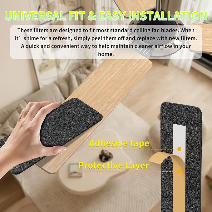 10 Pack Ceiling Fan Filters for Fan Blades, Activated Coconut Carbon Dust - Image 6