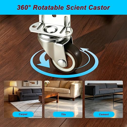 1.25 Inch Side Mount Swivel Caster Wheels Small L-Shaped Plate Rubber Castors - Image 5