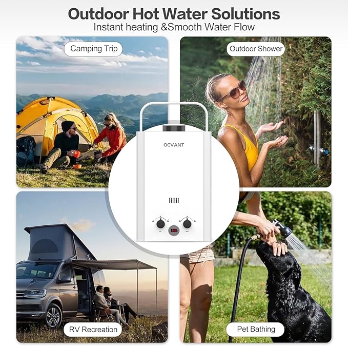 Propane Water Heater, 1.58GPM 6L Portable Tankless Water Heater with Handle & Overheating Protection, Propane Gas, Instant Hot Water for RV Camping, Outdoor Shower (WHITE)