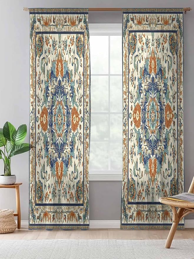 Sheer Curtains 108 Inches Long, Southwest Farmhouse Semi Sheer Curtains Light - Image 5