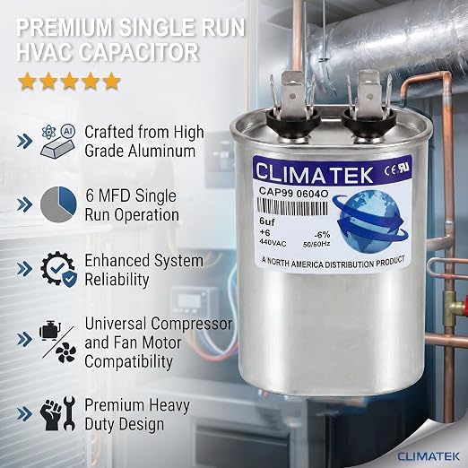 ClimaTek 6 MFD 370/440 Volt VAC Run Oval Capacitor CAP99-0604O - Image 5
