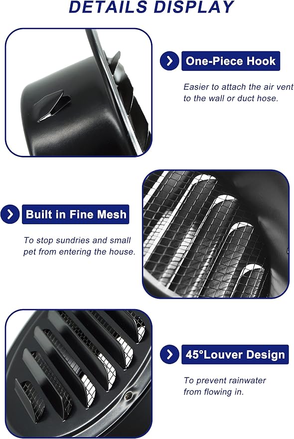 4 Inch Black Soffit Vent Cover, LouanXpert Stainless Steel Round Air Vent Cover - Image 3