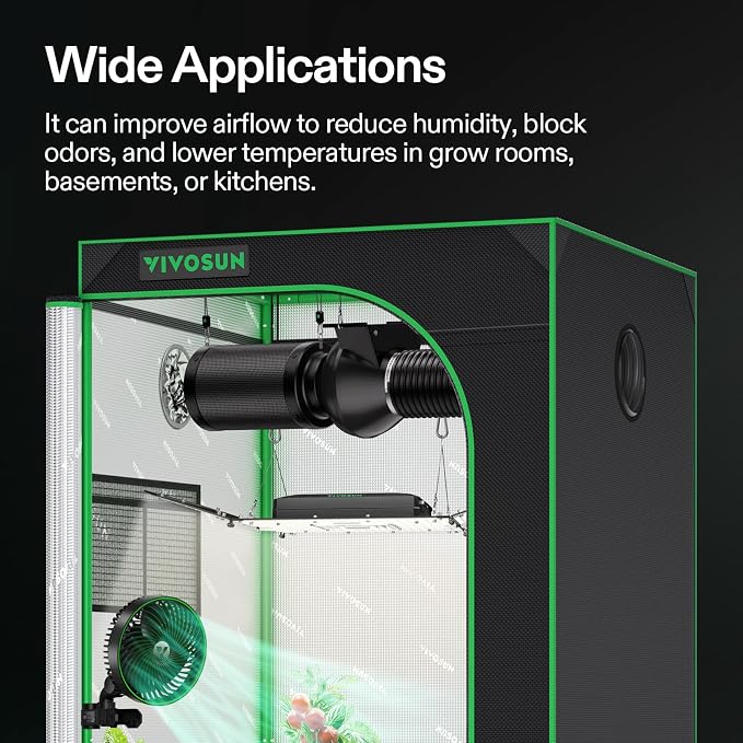 VIVOSUN 4 Inch Inline Fan and 4 Inch Air Carbon Filter Smellines Control - Image 2
