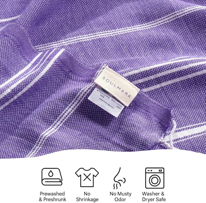 SOULMARK 100% Cotton Turkish Beach Towel with Bag - 38"x71" - 2 Pack - Made in Green & Oeko TEX Certified - Pre-Washed and Sand Free - Quick Dry and Lightweight for Travel - Made in Turkey - Purple