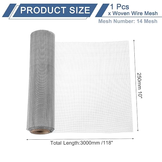 uxcell 14 Mesh 118" x 10" Woven Wire Mesh, 316 Stainless Steel Air Vent Filter - Image 2