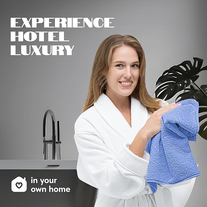 White Classic Light Blue Hand Towels for Bathroom [6 Pack] Cotton Hand Towel Bulk for Gym, Kitchen and Spa, 16x27 Inches Soft Highly Absorbent Quick Dry Terry Salon Towels