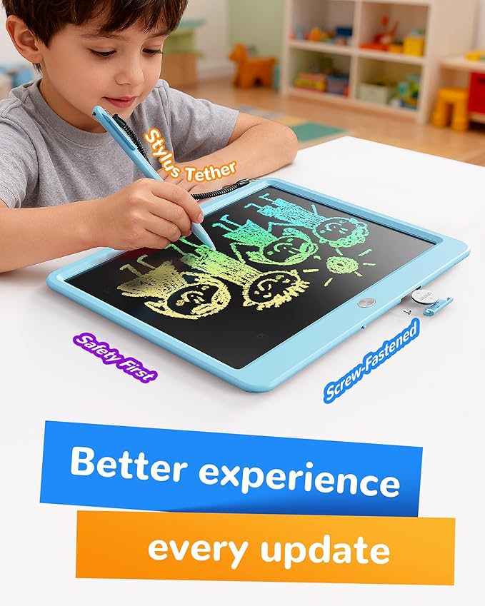 KOKODI LCD Writing Tablet, 12 Inch Colorful Toddler Doodle Board Drawing Tablet, Erasable Reusable Electronic Drawing Pads, Educational and Learning Toy for 3-6 Years Old Boy and Girls(Blue)