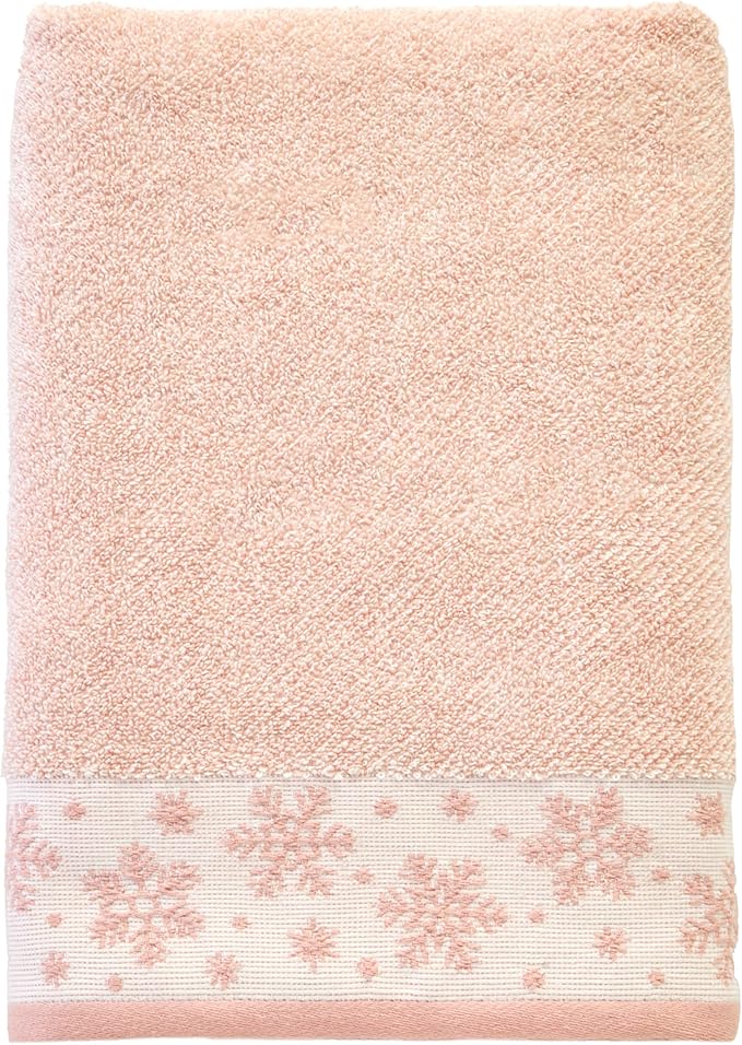 SKL Home Christmas/Winter Heather Snowflake 100% Cotton Premium Bath Towel, 500 GSM, Soft & Absorbent Jacquard, Decorative, Blush Pink
