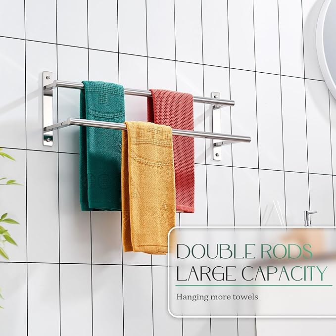 KOKOSIRI Bathroom Towel Racks 24 Inch Double Towel Bars Bath Towel Holder Towel Storage Towel Shelves Towel Rails Wall Mount Stainless Steel Polished Chrome B5010CH-L24