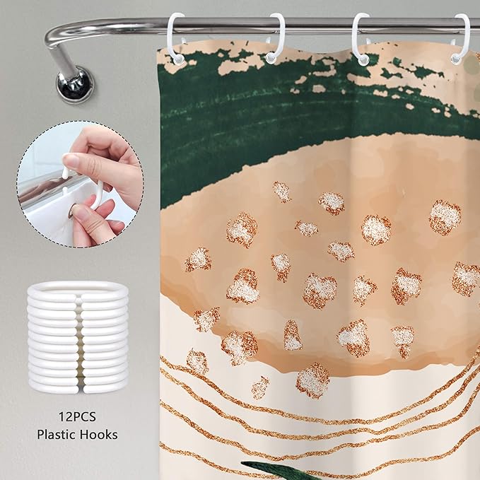 Boho Shower Curtain 72Wx72H Modern Bohemian Abstract Tropical Green Leaves Plant Palm Mid Century Botanical Minimalist Bathroom Decor Geometric Arch Bath Curtain Fabric Polyester 12 Pack Hook