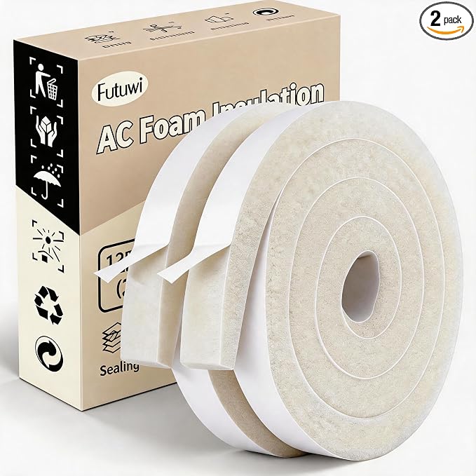 Air Conditioner Foam-2 Rolls, 1 Inch Wide X 1 Inch Thick Total 13 Feet Long by Futuwi