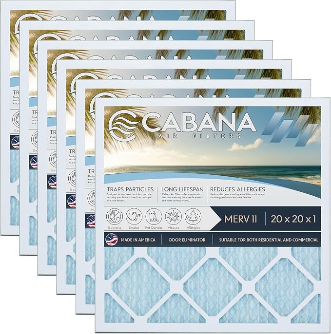 Cabana Filters 6-Pack 20x20x1 MERV 11 AC Furnace Air Filter by CabanaAirFilters